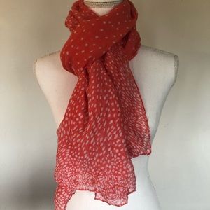 Coral scarf with white polka dots